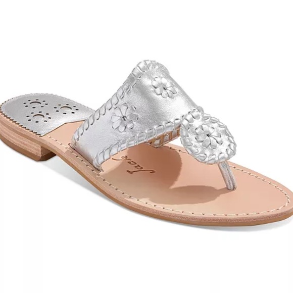 Jack Rogers Shoes - Jack Rogers Silver Leather Daisy Thong Slide Sandal